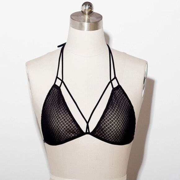 Black Mesh Strappy Bralette | Triangle Cage Lingerie Top - Picture 2 of 5